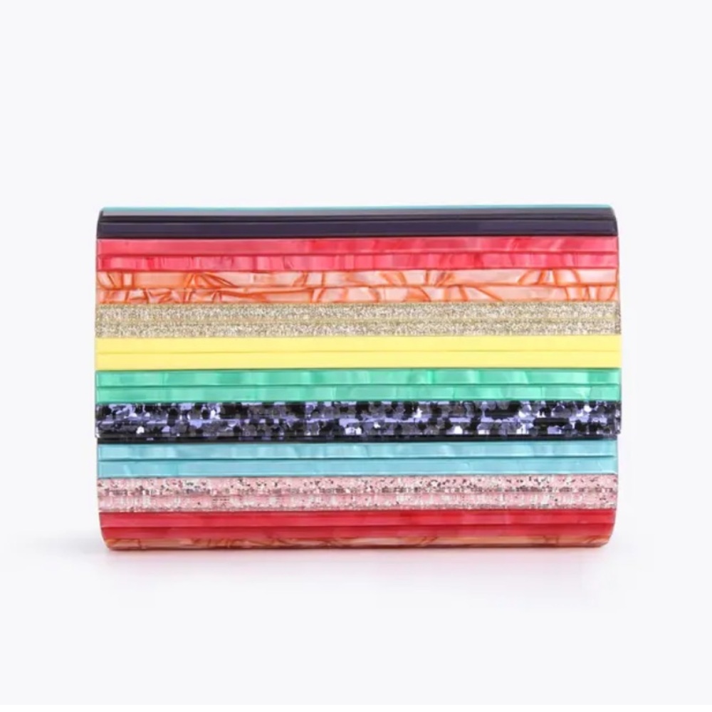 Kurt Geiger Rainbow Striped Party Clutch